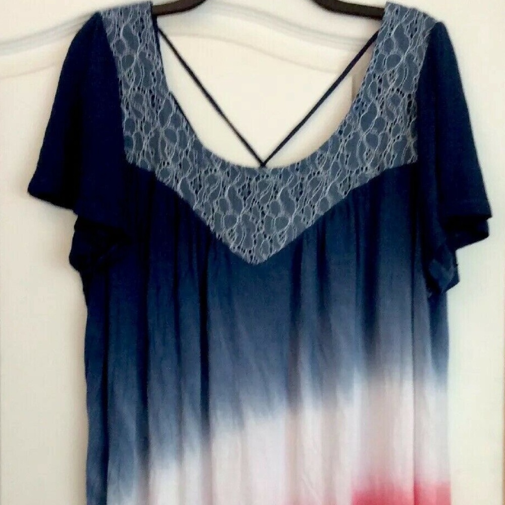 💥One World Asymmetric Red White Blue Tie Dye Tunic Blouse 2X